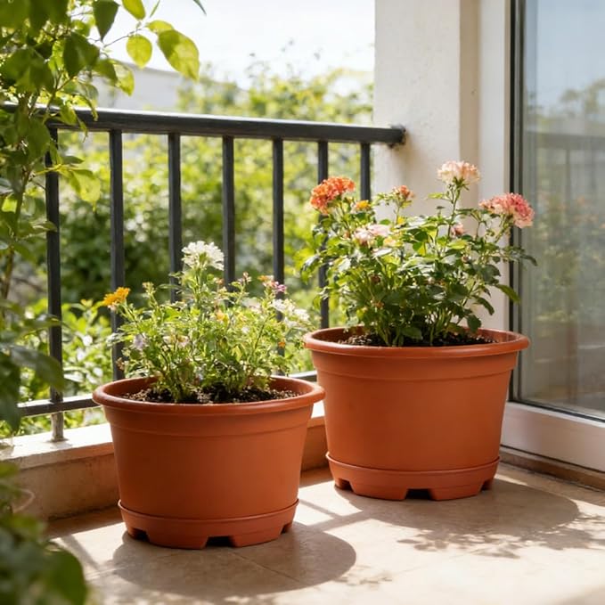 KPUVX Outdoor Flower Pots 5 Packs 13 inch pots for Plants Modern Decorative Garden Pot with Saucer, Lightweight Large Resin Planters for Indoor Plants,Decorative Resin Plant Pots