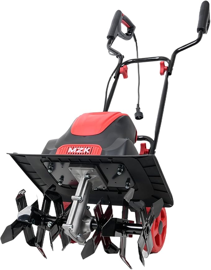 MZK 16-Inch 13.5-Amp Corded Electric Tiller/Cultivator, 8-inch tillling Depth with Adjustable Wheels, Foldable Electric Rototiller for Lawn/Yard/Garden Soil Digging,TC16A08