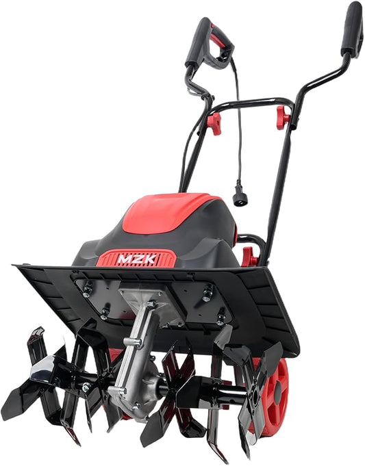 MZK 16-Inch 13.5-Amp Corded Electric Tiller/Cultivator, 8-inch tillling Depth with Adjustable Wheels, Foldable Electric Rototiller for Lawn/Yard/Garden Soil Digging,TC16A08