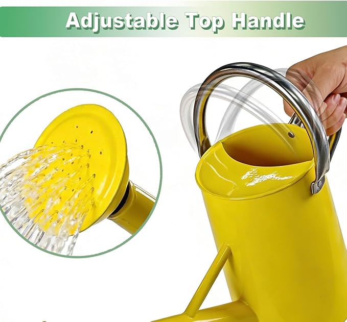 Watering Can for Outdoor&Indoor Plants，1.5 Gallon（5.7L） Metal Watering Can with with Removable Spout，Large Galvanized Steel Garden Flower Water Can Watering Pot with 2 Stainless Steel Handles，Yellow