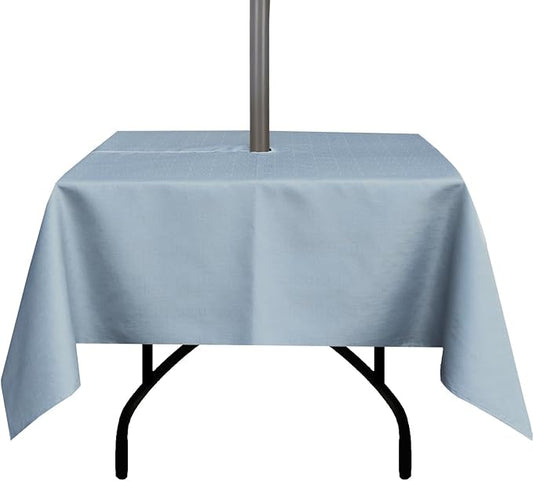 Outdoor Tablecloth Wrinkle-Free Stain Resistant Waterproof Polyester Fabric Table Cover with Zipper Umbrella Hole for Picnic/Party/Dinner/Patio Garden(60×60inch Square,Zippered,Blue Fog)