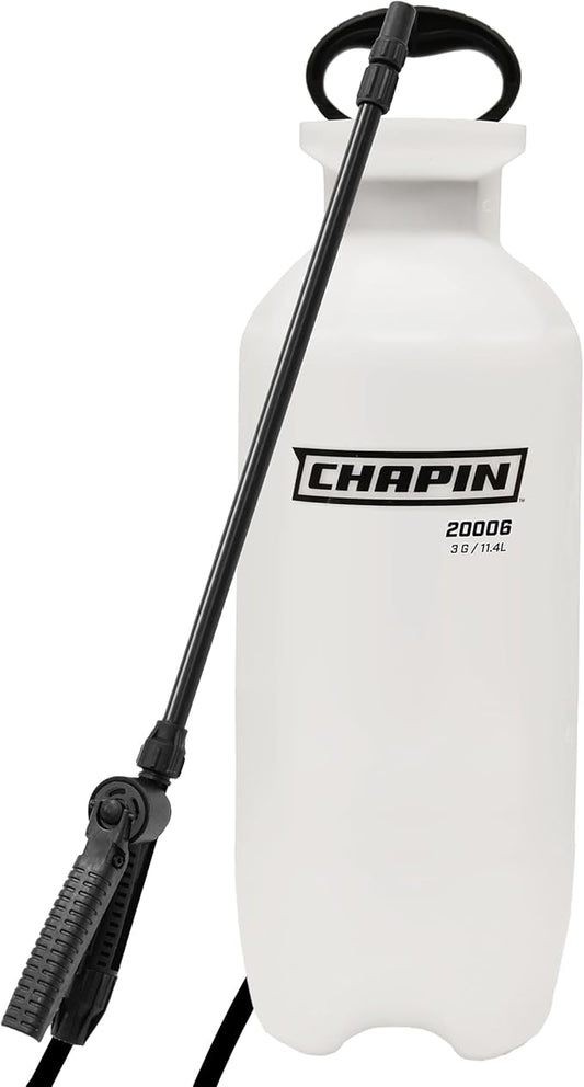Chapin 20006 Pump Sprayer, 3‑Gallon, Lawn & Garden, Translucent Poly Tank, Funnel‑Top, SureSpray Anti‑Clog Filter, Adjustable Cone Nozzle & 34" Hose for Fertilizer, Weed & Pest Application
