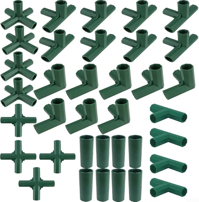 36 Packs Greenhouse Frame Connectors for 16mm Tubes, 6-Way Plastic Garden Structure Fittings with 3/4/5-Way Corners Tees for DIY Cold Frames, Plant Shelters and Shelving Units, Green