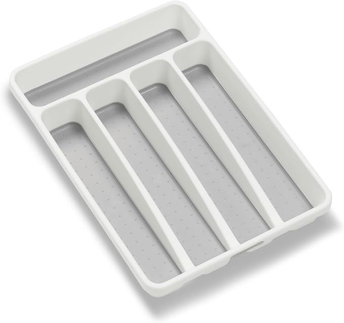 madesmart Classic 5 Compartment Compact Silverware Tray, White