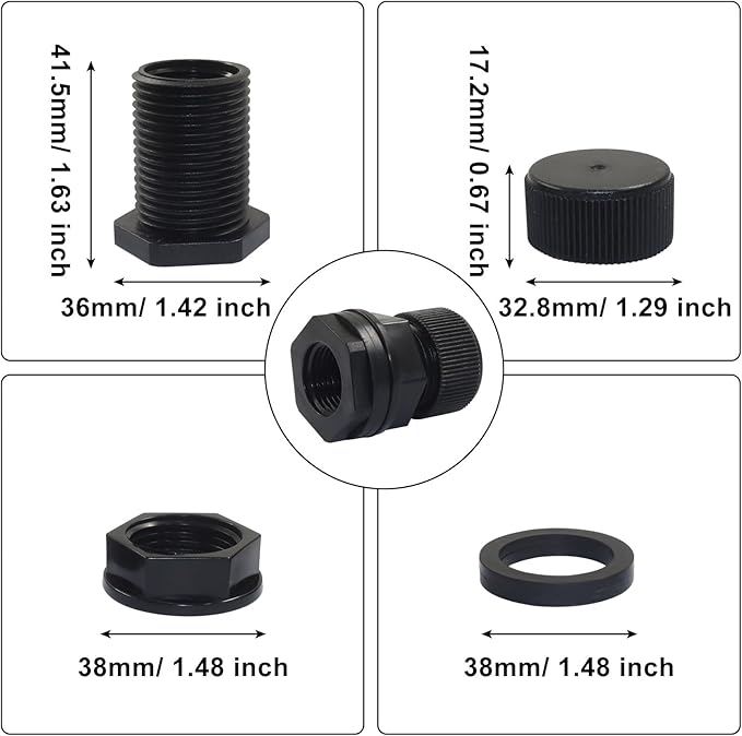 Hordion 2PCS Garden Hose Bulkhead Fitting with Plug, 1/2" Female NPT, 3/4" Male GHT (Garden Hose Thread) Bulkhead Tank Fitting for Rain Barrels Water Tank Pond Aquarium Tub Pool Sink