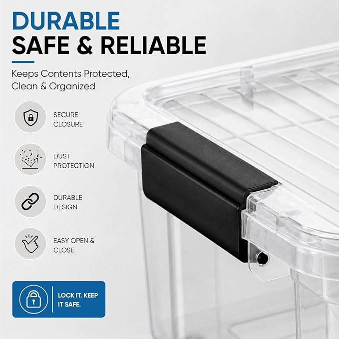 Superio 13.7 Quart Clear Plastic Storage Bin with Lid, Stackable Organizer Box, BPA-Free Storage Container for Home, Garage, School & Office, 5 Pack
