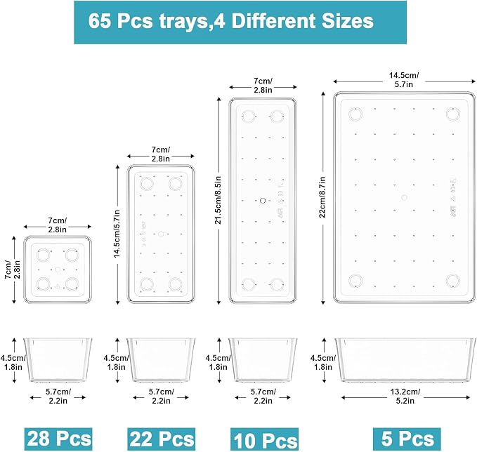 Manalete 65 Pcs Clear Plastic Drawer Organizer, Makeup & Vanity Organizer