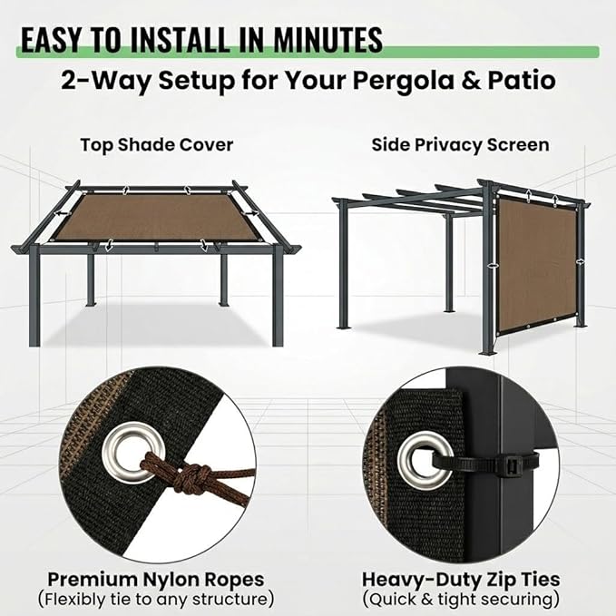 FAIR WIND 90% Sun Shade Cloth with Improved Grommets 6’ X 8’ Outdoor Sun Screen Fabric Cover for Patio Garden Outdoor Pergola Canopy - Khaki