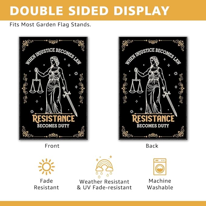 When Injustice Becomes Law Resistance Becomes Duty Garden Flag, Double Sided Yard Outdoor Farmhouse Lawn Porch Decor Banner, Social Justice Equality Sign, Feminist Gifts for Friend Coworker BFF