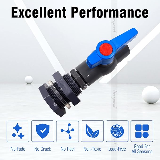 rain Barrel Spigot 1 inch PVC Bulkhead Adapter 1" I.D. Female Thread Blue Switch Valve Garden kit, for 5/2.5/50/55/100 Gallon Water Tank rainwater stock