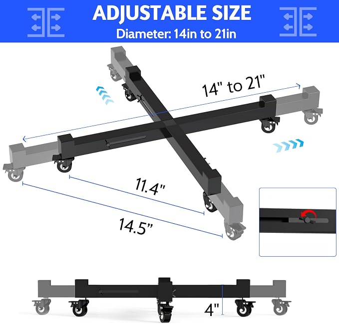 Plant Caddy With Wheels, Adjustable 14in to 21inch Heavy Duty Rolling Plant Dolly, Metal Plant Stand With 4 Lockable Caster Wheels, For Indoor Outdoor Pots Planter, Holds Up to 500 Lbs, Moving Dolly