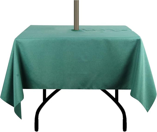 Outdoor Tablecloth Wrinkle-Free Stain Resistant Waterproof Polyester Fabric Table Cover with Zipper Umbrella Hole for Picnic/Party/Dinner/Patio Garden(60×60inch Square,Zippered,Green)