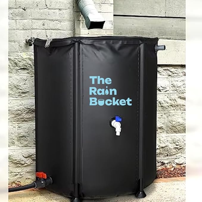Collapsible Rain Barrel 53-Gallon – Weatherproof Rainwater Collection System for Gutter with Spigots, Mosquito Mesh & PVC Support Rods – Portable Water Storage Tank for Garden & Outdoor Use – Black