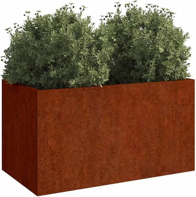 Corten Steel Planter Box Medium Durable Rusty Finish Outdoor Garden Planter for Vegetables Herbs Flowers 4 Pieces Industrial Design Sturdy Construction