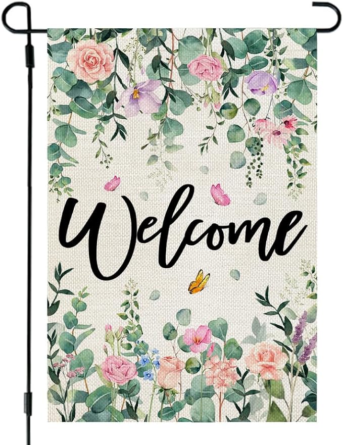 CROWNED BEAUTY Spring Garden Flag Floral Double Sided 12x18 Inches Small Burlap Holiday Seasonal Welcome Yard Decoration for Outside Porch CF1768-12