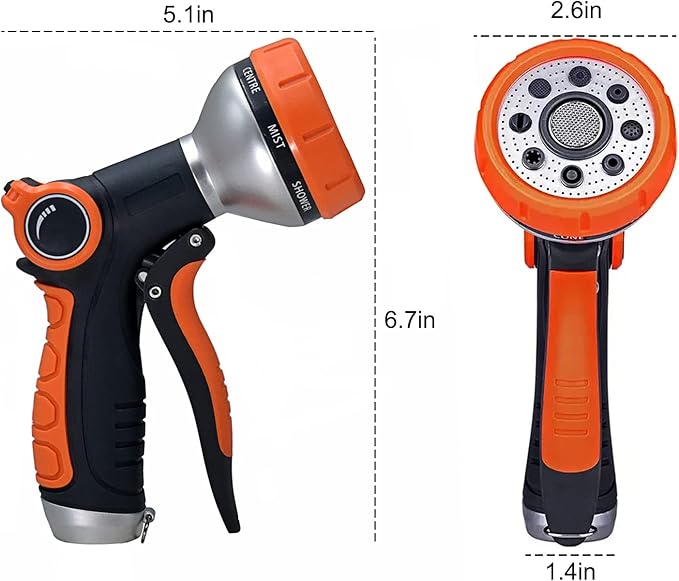 Garden Hose Nozzle Heavy Duty, High Pressure Adjustable 8 Patterns Metal Water Hose Nozzle Volume Control Valve Attachment Hose Sprayer Nozzle for Outdoor Garden Watering Car Washing Pet Showering