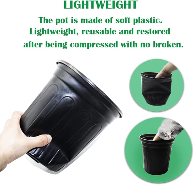 HECTOLIFE 50-Pack 1 Gallon Flexible Flower Plant Nursery Pots, Thickened Soft Plastic Seed Starting Container for Succulents, Seedlings, Cuttings, Transplanting,(Black)