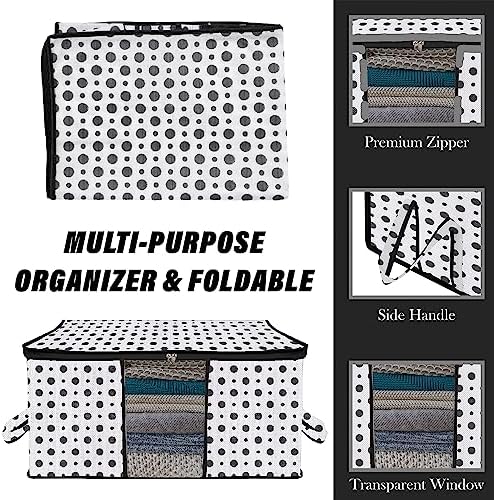 Kuber Industries Underbed Storage Bag | Dot-Design Blanket Cover with Clear Window | Zipper Closure & Handle Cloth Organizer | Large | Pack of 4 | Black