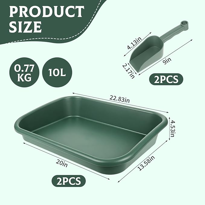 Rainmae 2 Set Garden Tidy Trays with Shovels, Large Potting Tray for Seeding, Mixing Soil and Repotting, One-Piece Gardening Tray for Succulents, Cactus and Indoor Plants, 23 x 13.6 x 4.5 Inch, Green