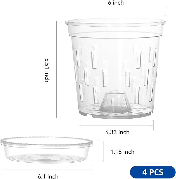 TRUEDAYS Orchid Pot with Saucers – 6 Pack 6 Inch Clear Orchid Pots with Drainage Holes for Repotting – Ideal for Healthy Root Growth – Sturdy Plastic Plant Pot for Indoor & Outdoor Plants