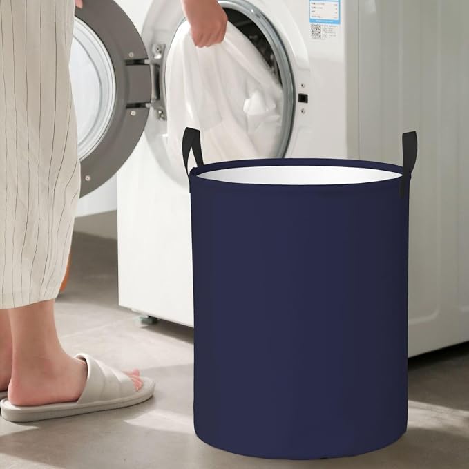 19.6" Large Laundry Hamper Bag, Navy Blue Modern Collapsible Laundry Basket Dirty Clothes Organizer Washing Bin for Family Essentials Storage