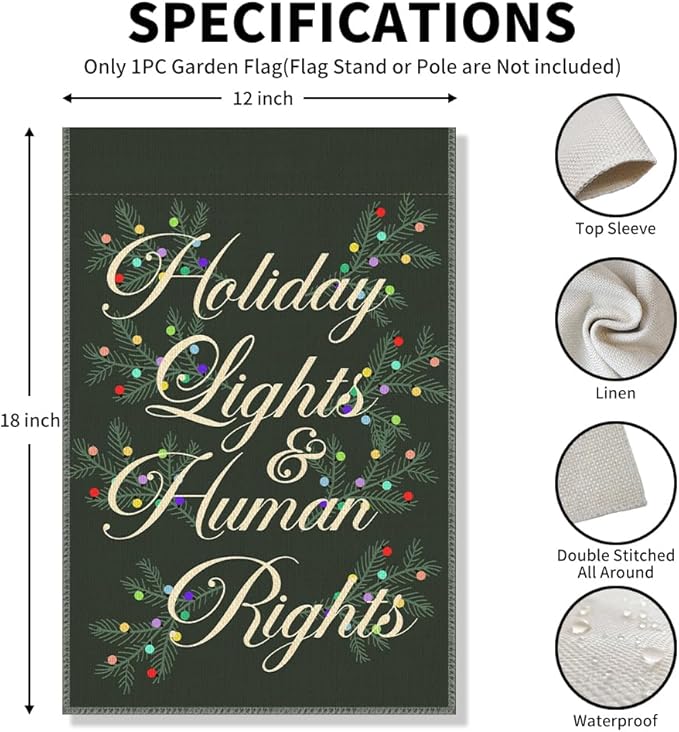 Holiday Lights Human Rights Funny Garden Flag, Political Easter Flag Gifts, Liberal Social Justice Democrat Protest Yard Banner, Welcome Yard Home Outdoor Decor for Holiday Party