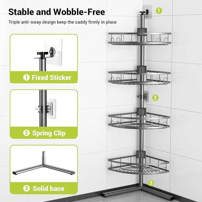 Standing Corner Shower Caddy - Rustproof Bathroom Shower Stand Shelf