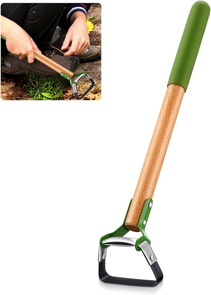 1 Pcs Mini Garden Hoes for Weeding Long Stirrup Hoe Tools Scuffle Garden Tool for Lawn Yard Weeding Gardening (Wood Handle)