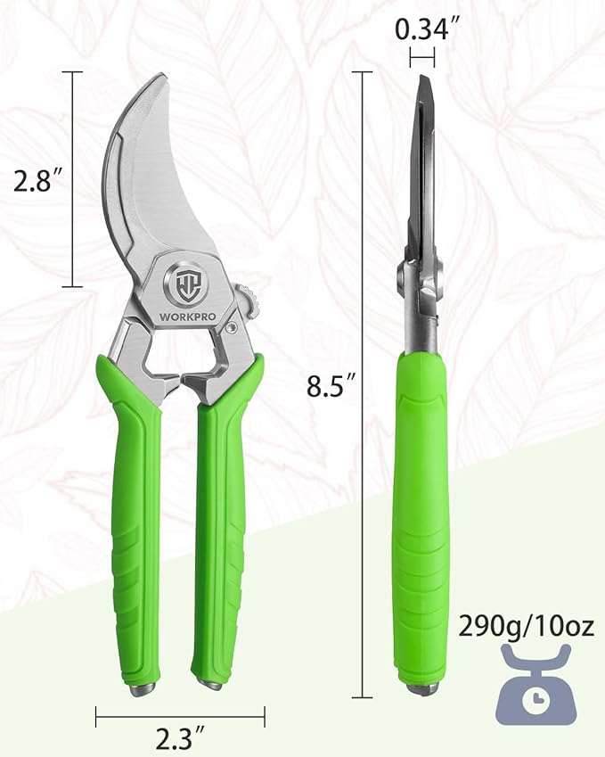 WORKPRO 8.5" Bypass Pruning Shears, Professional Garden Shears with Forged Steel Blades, 3/4" Cut Capacity, Spring-Loaded, Safety Lock, Hand Pruner & Plant Clippers for Trimming, Bonsai, Flowers