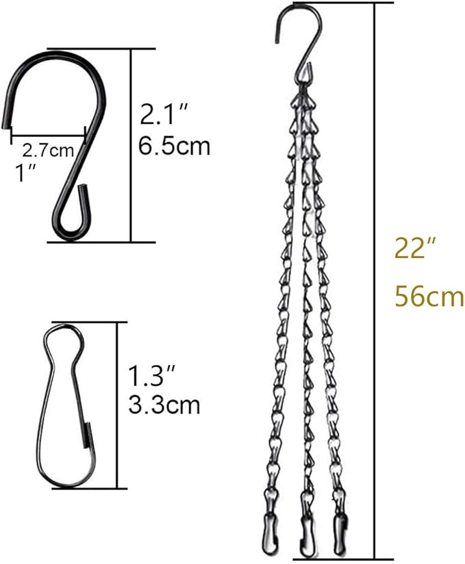 4pcs 22 inch Black Hanging Basket Chain with Hooks Flower Plant Pot Replacement Chain Hanger for Bird Feeders,Planters,Lanterns and Ornaments