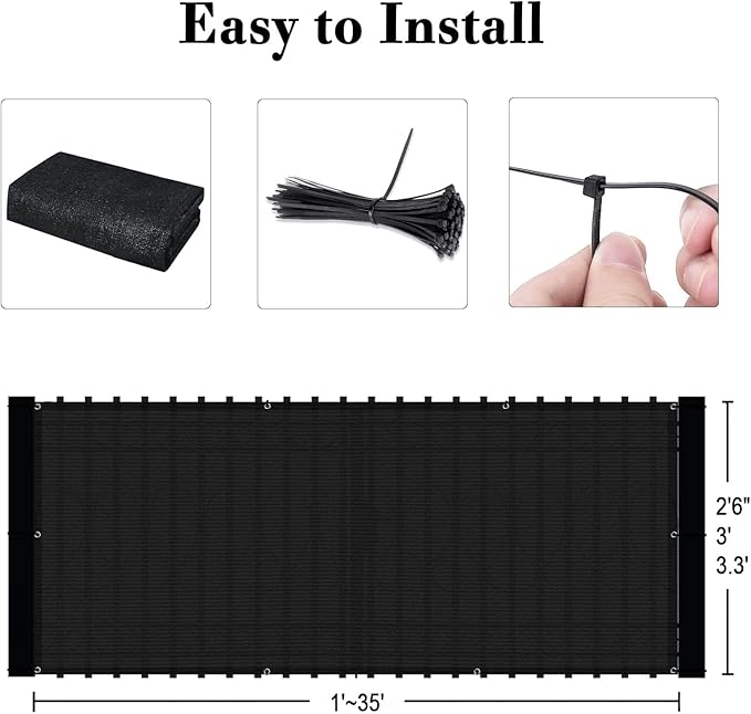 SUNLAX Custom Size 3'x14' Black Fence Covering Privacy Screen Windscreen with Bindings & Grommets, Heavy Duty for Commercial and Residential, 90% Blockage, Cable Zip Ties Included