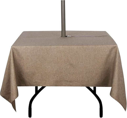 Outdoor Tablecloth Wrinkle-Free Stain Resistant Waterproof Polyester Fabric Table Cover with Zipper Umbrella Hole for Picnic/Party/Dinner/Patio Garden(60×60inch Square,Zippered,Flax)