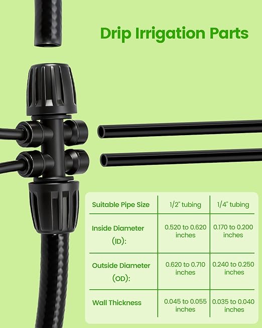6 Pack Drip Irrigation Parts, Quick Connect 6-Way Fittings, 1/2" to 1/4" Tubing Splitter for Garden & Farm Irrigation System