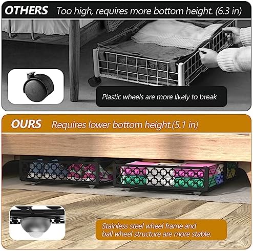 NADAMOO Under Bed Storage with Wheels, Low Profile Rolling Organizer Bins