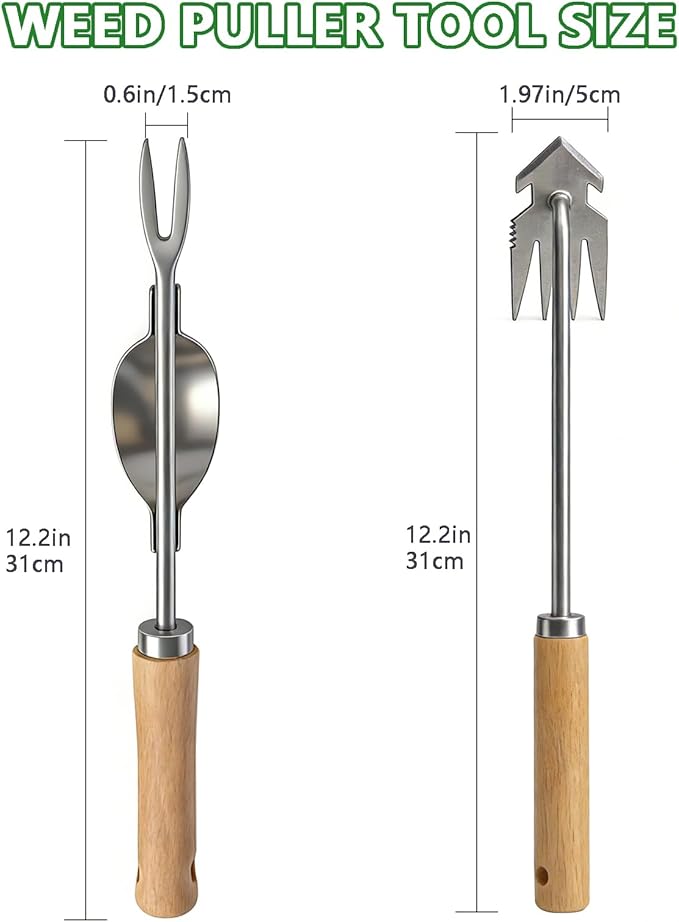Weed Puller Tool, 2 Pack Garden Tools with 4 Teeth Weed Puller and Uprooting Weeding Tool for Garden, Patio, Lawn, Flower Beds and Sidewalk