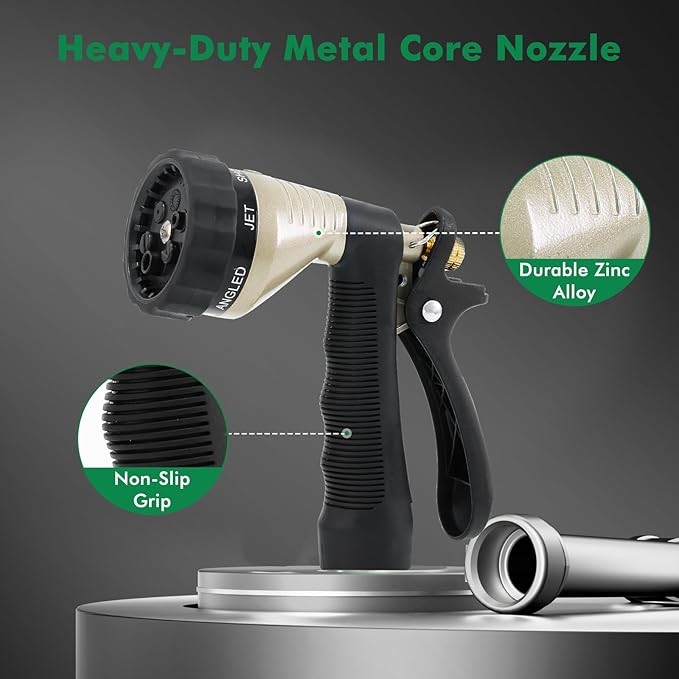 RESTMO Garden Hose Spray Nozzle, Water Hose Nozzle Heavy Duty, High Pressure Hand Sprayer with 6 Adjustable Watering Patterns, Slip Resistant for Watering Plants, Car Washing & Pet Showering, Black