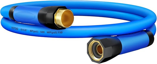 YOTOO Heavy Duty Hybrid Short Water Hose 5/8"x 3',150 PSI Garden Hose, Kink Resistant, Flexible with Swivel Grip Handle 3/4" GHT Solid Brass Fitting for Watering Plants, Backyard, Reel, Blue