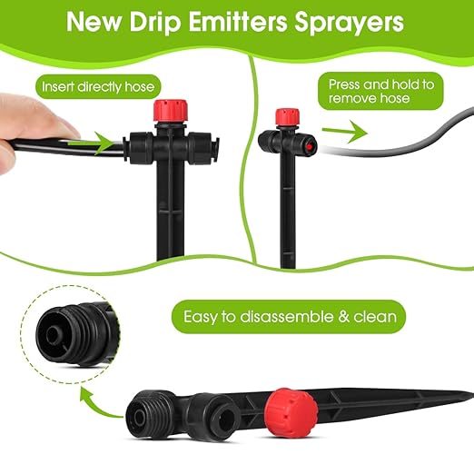 25 Pcs Drip Irrigation Emitters with Stake - Adjustable Drip Emitter Stream for 1/4" Drip Line Irrigation Tubing - Drip Irrigation System Parts Drippers Sprinkler Heads for Garden Watering System -Red