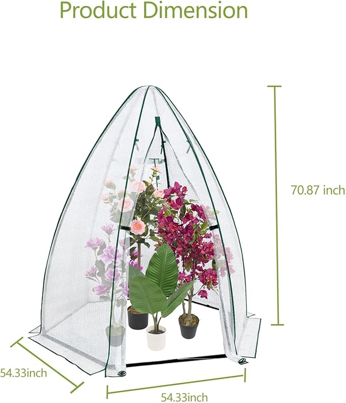 Garvee Mini Greenhouse, 54"x54"x71" Small Greenhouse for Outdoors, PE Cover with Roll-Up Zipper Door and Mesh Window, Portable Garden Greenhouse for Vegetables Flowers Herbs