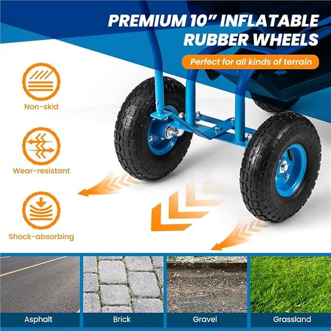 ERGOMASTER Rolling Garden Seat with Wheels,360 Degree Swivel Seat Gardening Stool for Planting,Tool Storage & 2 Steering Handles,Use for Patio, Yard, and Outdoors Workseat, Blue