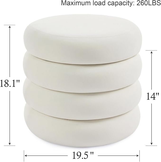 Flouki 19.5" Storage Ottoman Round, Vanity Stools for Bedroom, Entryway Ottoman for Console Table, Ottoman Stool for Girls Women, Foot Stool for Living Room, Velvet White