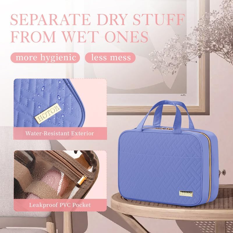 HOTOR Hanging Travel Toiletry Bag Women Men Essentials Aegean-Blue | Big Compartment, Waterproof Travel Accessories, Makeup Organizer Cosmetic Bag for Cruise, Gift, Road Trip, Vacation, Medium