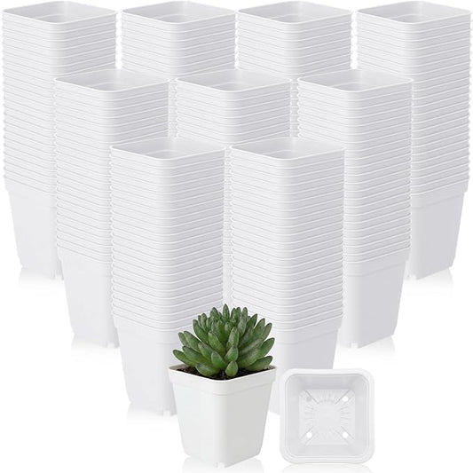 Yaomiao 200 Pack 3 Inch White Nursery Pot Square Flower Pots Plastic Plant Succulent Planter Seed Starting Pots with Drainage Holes for Garden Office Balcony Decor Indoor Outdoor Plant Seedling
