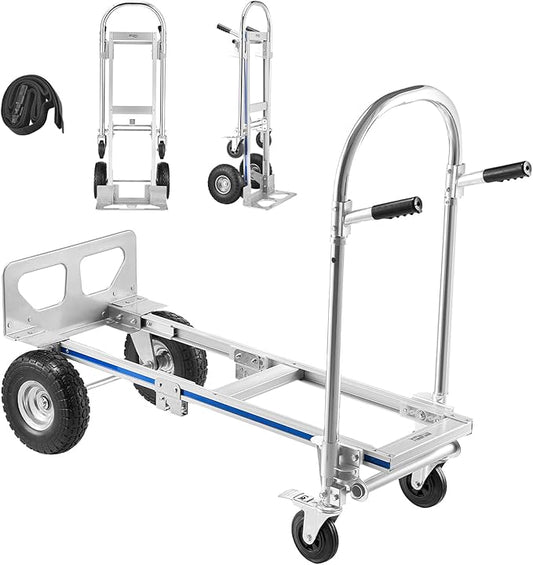 VEVOR 2 in 1 Hand Truck, 1000 lbs Load Capacity for 4-Wheel Mode, Convertible Hand Truck Dolly with Non-Slip Handle & Wheels, Portable Trolley Dolly for Moving Home, Office, Warehouse, Supermarket