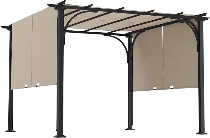 Outsunny 10' x 10' Patio Pergola with Weather-Resistant Steel Frame, Backyard Sun Shade Canopy Cover Shelter for Porch Party, Garden, Grill Gazebo, Beige