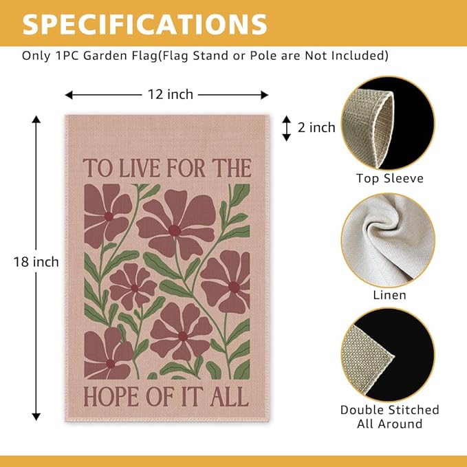 To Live for the Hope of It All Garden Flag, Double Sided Yard Outdoor Farmhouse Lawn Porch Decor, Motivation Quote Flag Gifts, Folklore Inspired Flag, Birthday Gifts for Women Music Lover