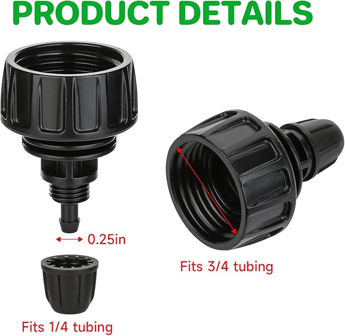 Drip Irrigation Hose Adapters,1/4 Inch Drip Irrigation Tubing x 3/4 FHT Swivel Garden Faucet Connectors with Lock Barbed for Drip Irrigation System-5 Pack