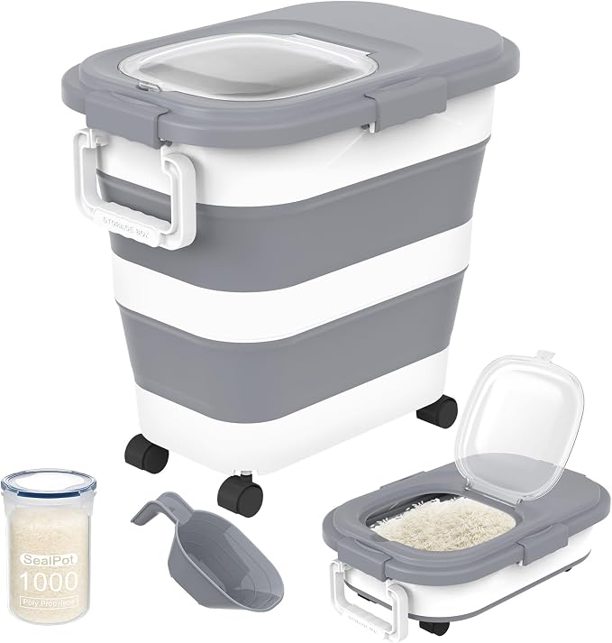 HOYTAMDA 25-35Lbs Collapsible Rice Container,Food Storage Containers Wheels