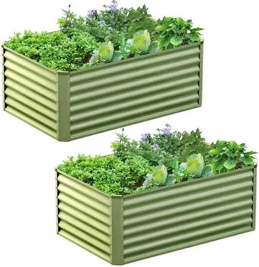 2PCS 4x2x2FT Galvanized Raised Garden Bed,Galvanized Planter Boxes Outdoor, Large Metal Raised Garden Beds for Vegetables-Green