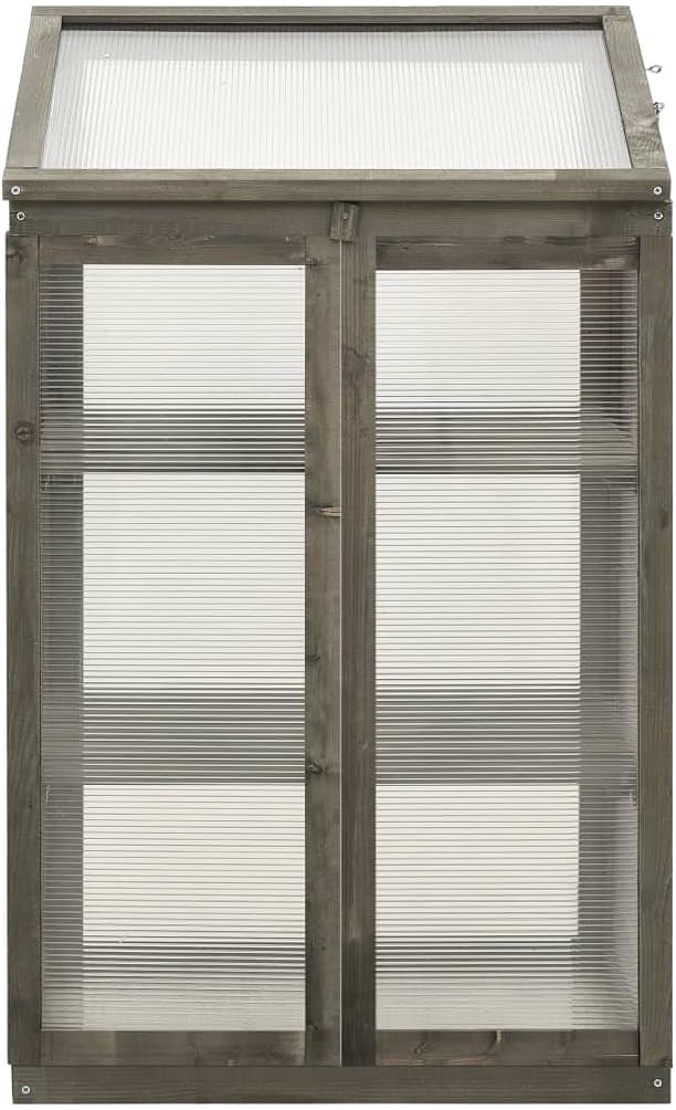 Wooden Cold Frame Greenhouse with Polycarbonate Panels, Portable Raised Garden Bed for Outdoor Plants, Herbs and Flowers, Grey, 23.6x23.6x39.4 Inches